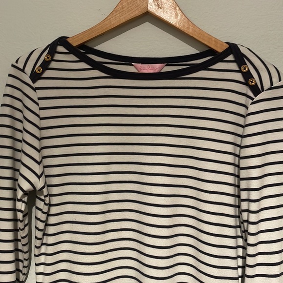 Lilly Pulitzer Top White & Navy Striped 3/4 Sleeves Size L - Picture 2 of 12